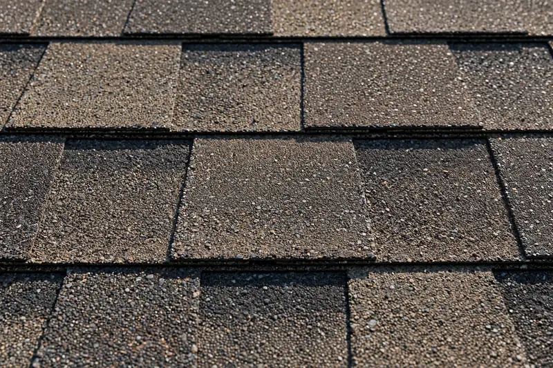 Close-up of architectural asphalt shingles on an Owasso home