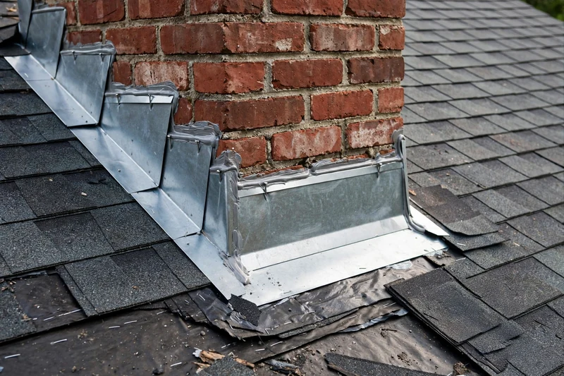 Step flashing repair where a chimney meets an asphalt shingle roof