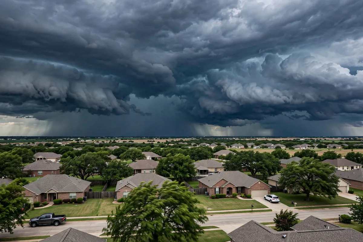 Severe storm clouds over Owasso, Oklahoma during hail season